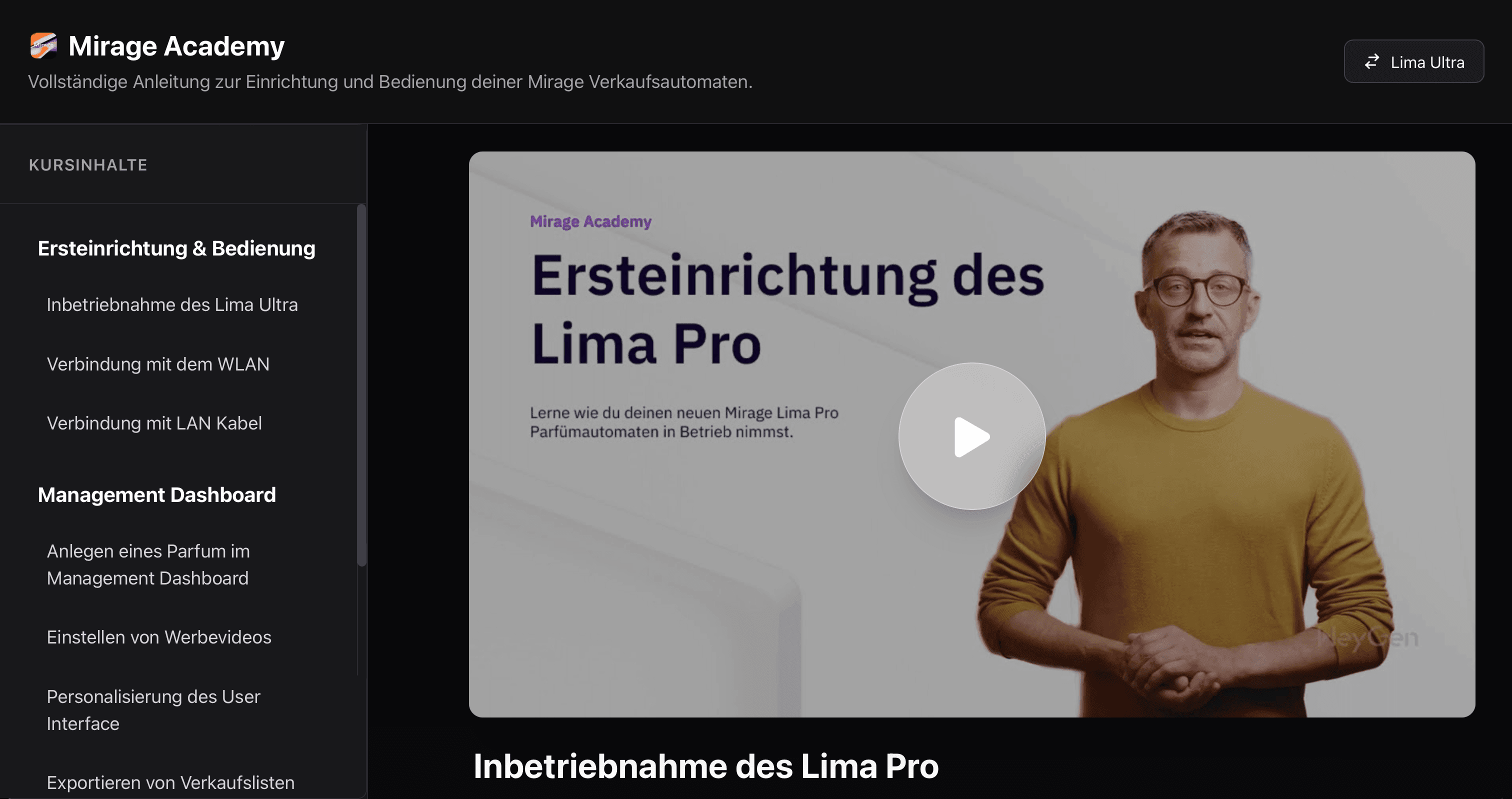 Mirage Academy Interface